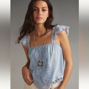 Anthropologie Light Blue Lace Trim Tank Top, Size XL, NWT